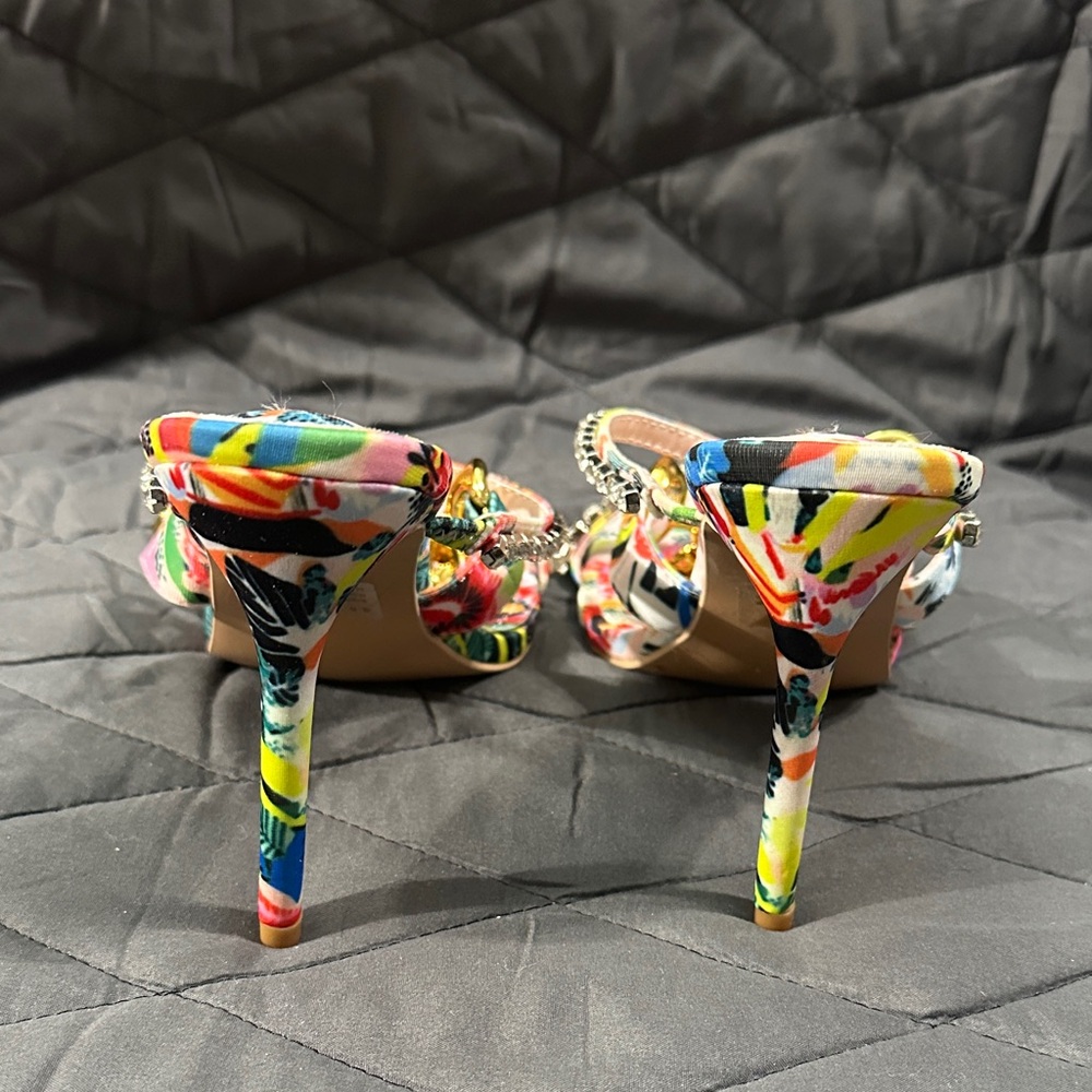 Cape Robbin Multicolor Floral Heels with Gold and Crystal Accents - Picture 2 of 6